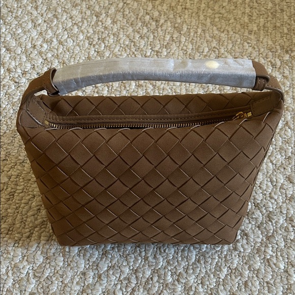 Tan Brown suede Woven Handbag with grass hardware - purse - day or night - bag - Picture 6 of 8